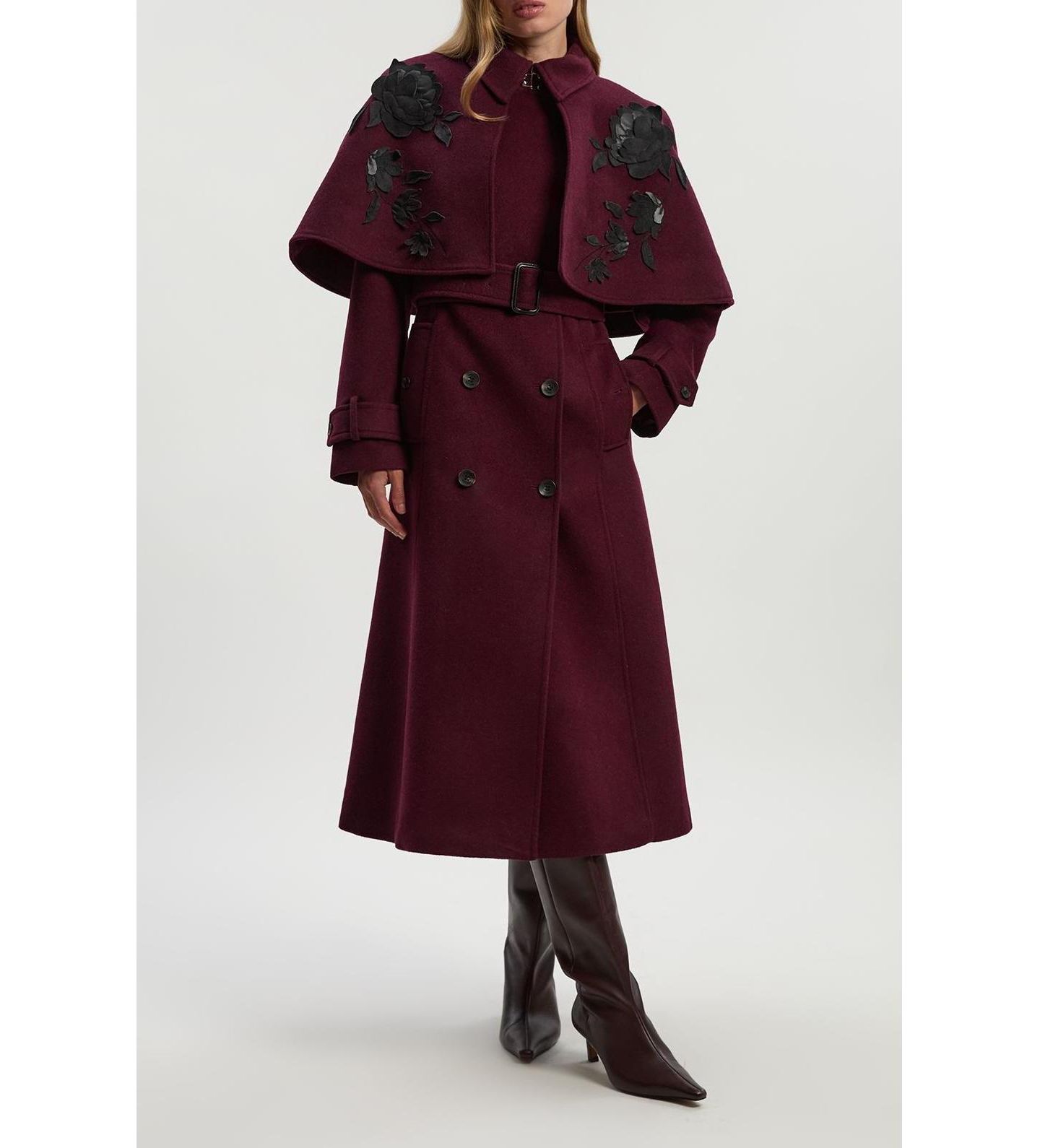 Женское пальто Karen Millen Tailored Funnel-Neck Cape Midi, цвет: Бордовый — фото 6