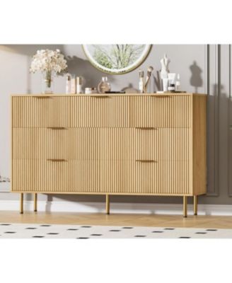 7 Drawer Dresser for Bedroom Chest of Drawers, 55" Wide Fluted Dresser with Drawers, Modern Wooden Double Dressers