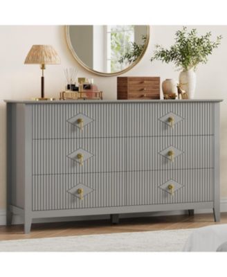 Fluted 6 Drawers Dresser for Bedroom, 54" Wide Modern Chest of Drawers with Metal Handle, Wooden Dresser Organizer for Bedroom.