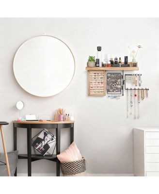 4-in-1 Wall Hanging shelves: Wood Shelf, Ring Box, Peg Board, Rotating Necklace Rack