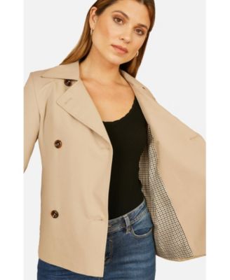 Women's Cropped Trench Jacket With Pockets