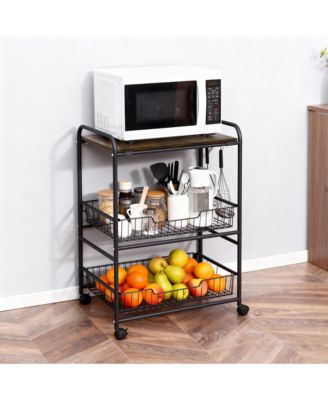 24" 3-Level Kitchen Cart Utility Organizer w/ 2 Storage Shelves, Wheels