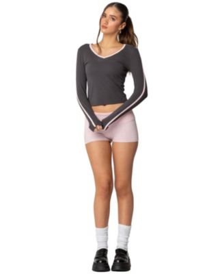 Women's Contrast V Neck Long Sleeve T Shirt