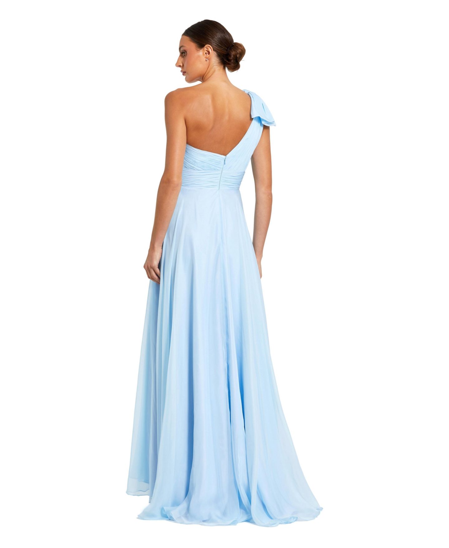 Женские платья Mac Duggal Pleated One Shoulder Chiffon Gown, цвет: Небесно-голубой — фото 2