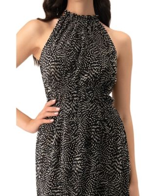 Women's Pleated Polka Dot Maxi Dress