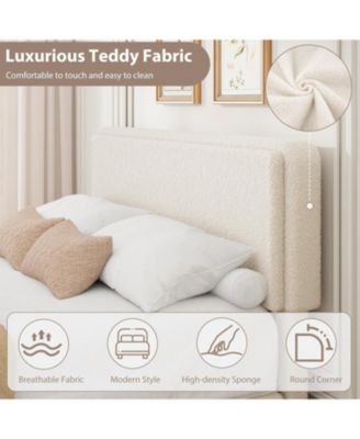 Teddy Fleece Size Bed Frame, Cloud Cream Bed Frame with 2 Storage Drawer and Adjustable Headboard, Soft Teddy Fabric, No Box Spring