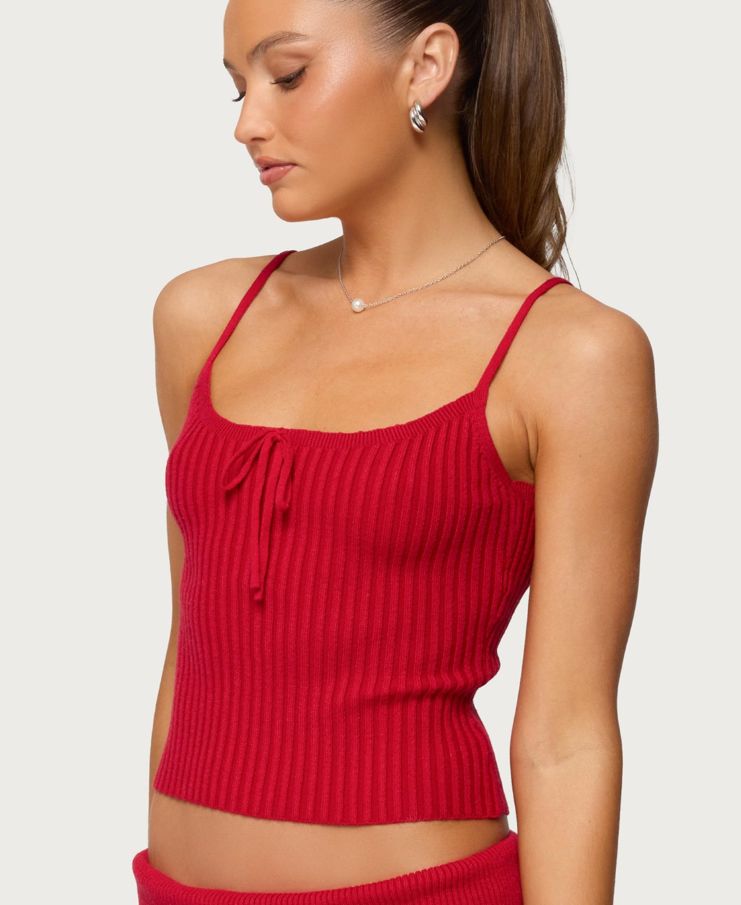 Женский топ Edikted Adannah Tie Ribbed Knit, цвет: Красный — фото 4