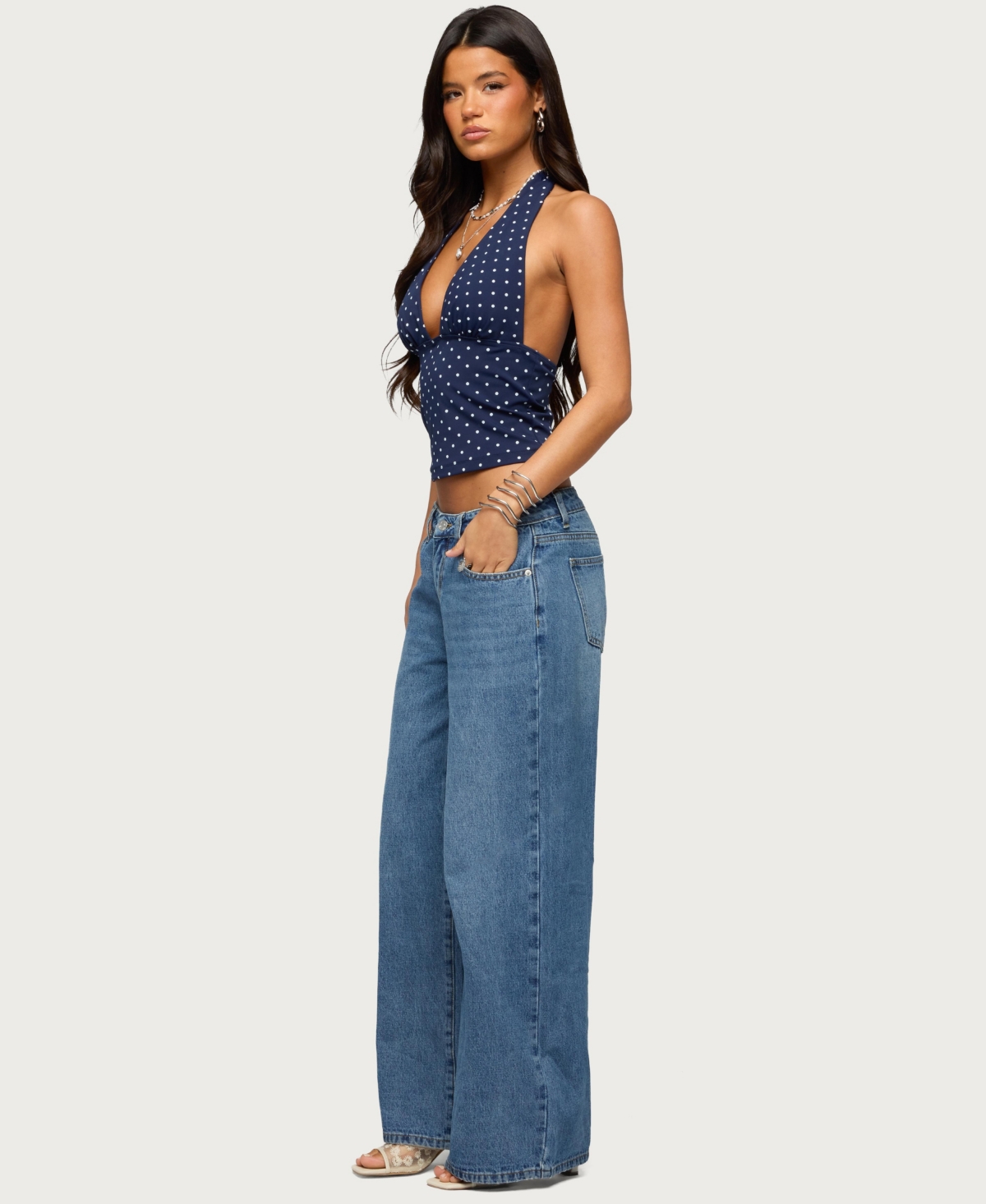 Edikted Womens Blaire Polka Dot Halter Top