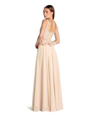 Petite Embroidered Peplum Top With Chiffon Skirt Gown