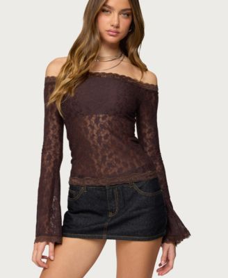 Women's Built In Bra Off Shoulder Lace Top