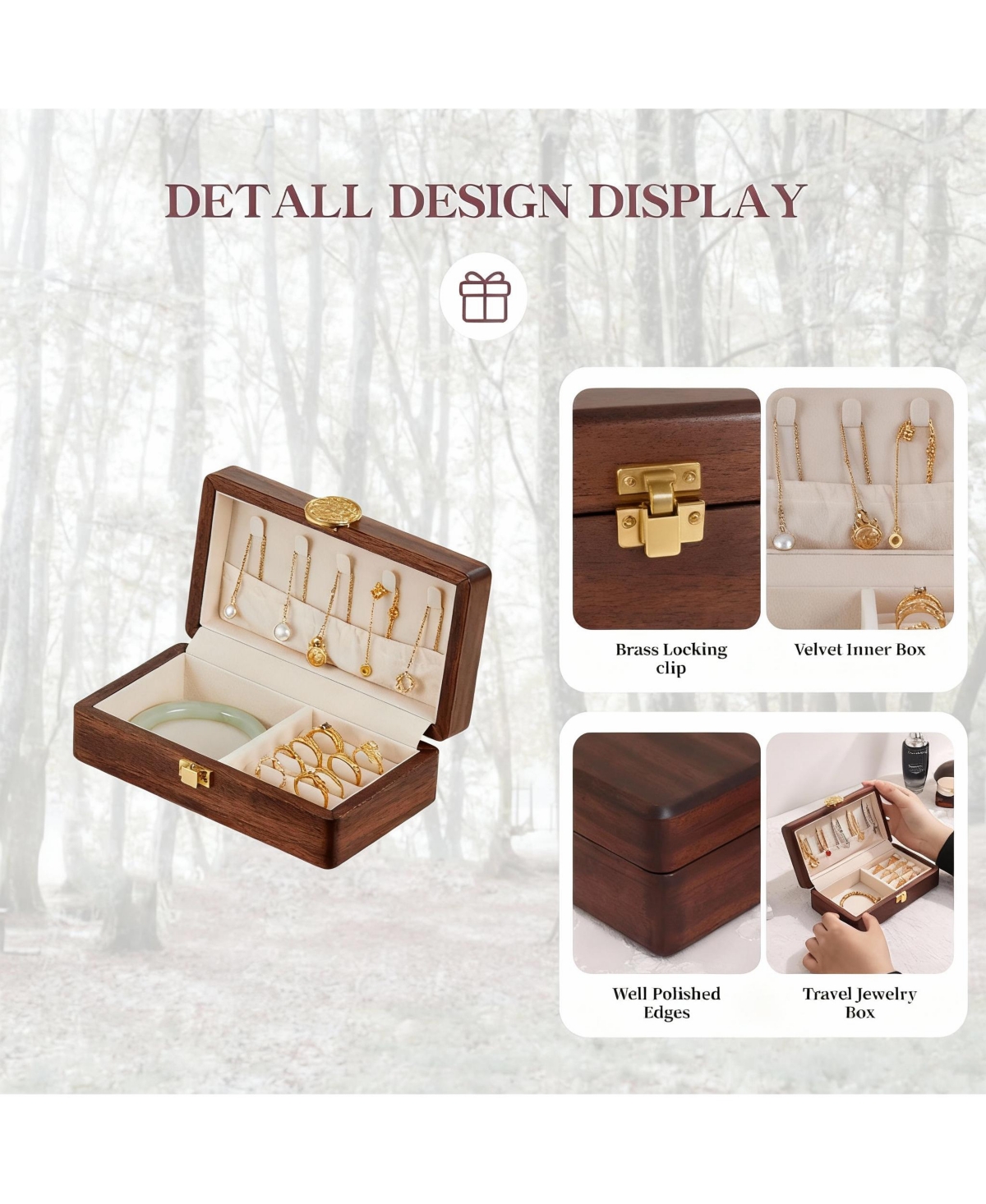 Yigii Solid Wood Travel Organizer Box: Compact, Brass Lock, Premium Material