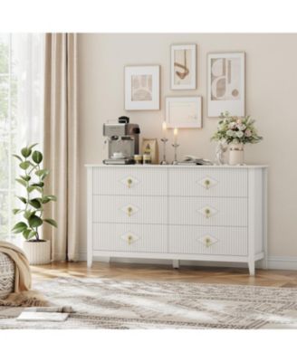 Dresser for Bedroom with 6 Drawers, 54 in Extra Wide Modern Chest of Drawers with Metal Handle, Dresser TV Stand, Wood Organizer for Bedroom