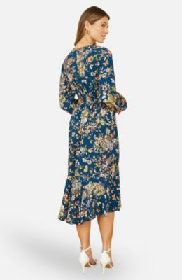 Women's Tie Knot Front Long Sleeve Midi Dress