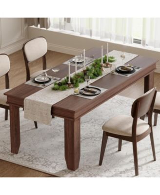 71" Dining Table for 6 to 8, Wood Rustic Kitchen Table with Eadge Trim, Large Rectangular Dinner Table for Dining Room, Home Office, Living