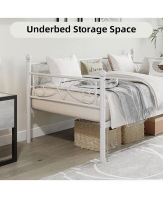 Metal Daybed Frame with Floral Headboard, Steel Slats, Space-Saving