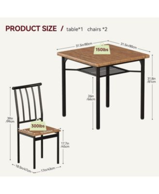 Dining Table Set for 2, Kitchen Table and Chairs with Wine Rack, 3Pcs Square Dining Room Table Set for Small Space, Apartment