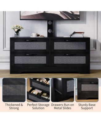 4-Drawer TV Stands for Living Room, Entertainment Center,4-Drawer Wicker-Style MDF TV Stand with Stand