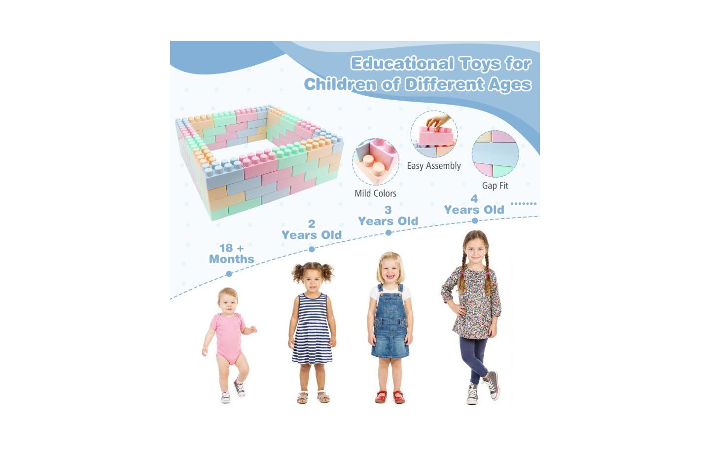 Детские конструкторы Slickblue Educational BPA-Free Building Blocks 64-Piece Set, Ages 18+ Months, цвет: Разноцветный — фото 6