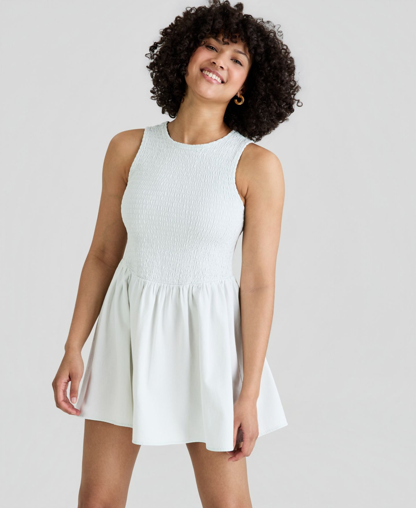 Женское платье And Now This Smocked Bodice Cotton Mini, цвет: Выбеленный варёный — фото 1