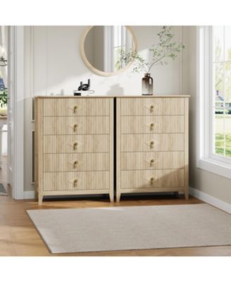 Dresser for Bedroom with 5 Drawers, 32 in Wide Modern Chest of Drawers with Metal Handle, Dresser TV Stand, Wood Drawer Organizer for Bedroom