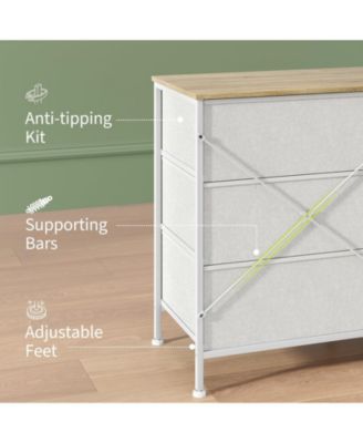 8 Drawer Fabric Dresser TV Stand with Wooden Top,Metal Frame Storage Chest,Wide Closet Organizer for Bedroom Living Room