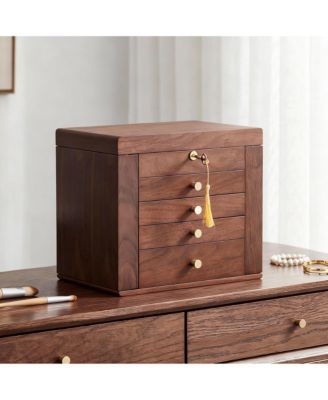 Luxury Walnut Jewelry Organizer with Mirror and Lock