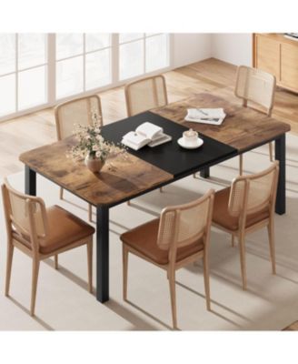 Industrial Long Dining Table for 6–8 People, 78.7 Inch Wooden Kitchen Table with Sturdy Metal Frame