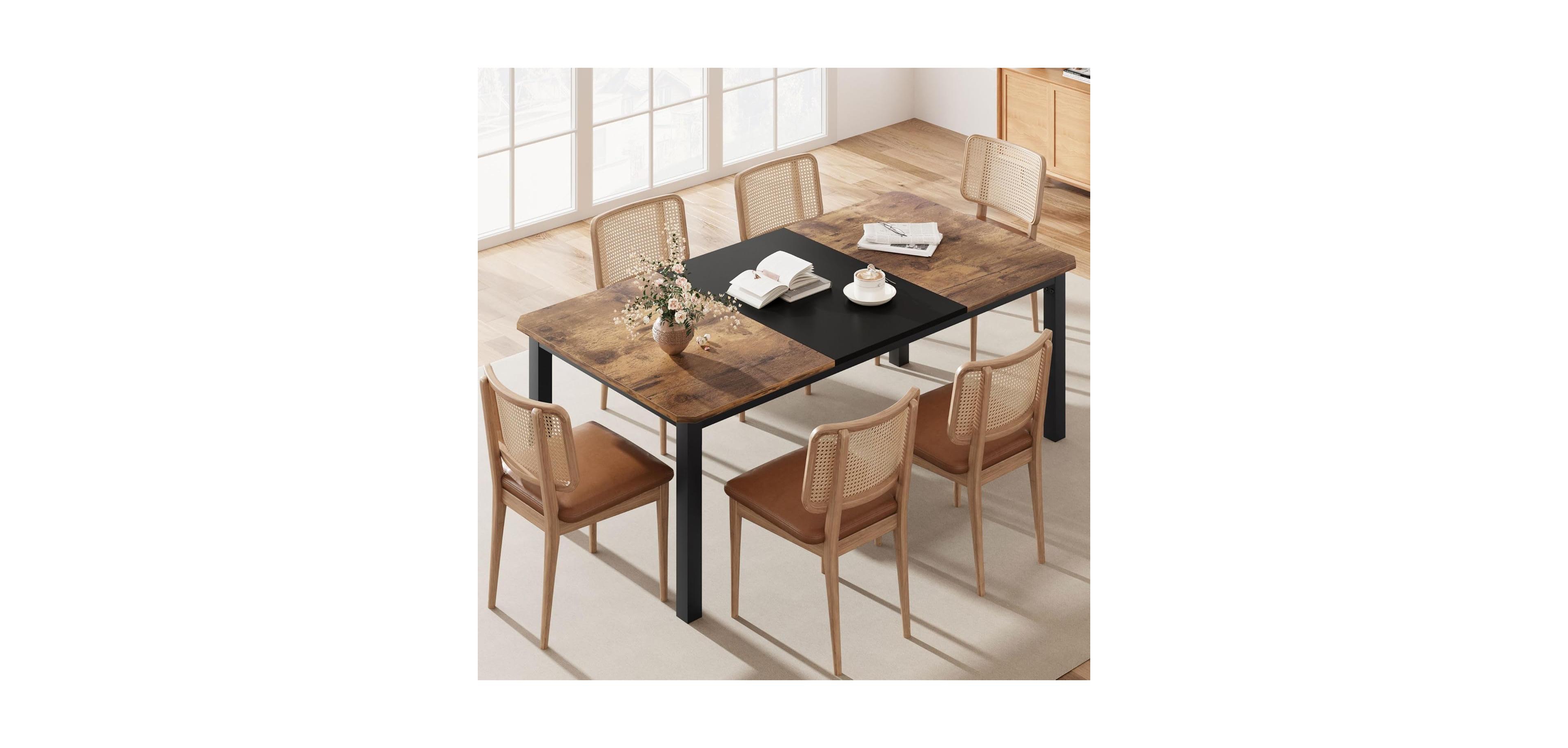 gaomon Industrial Long Dining Table for 6–8 People, 78.7 Inch Wooden Kitchen with Sturdy Metal Frame