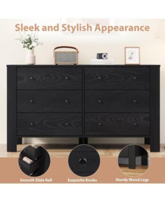 Modern 6 Drawer Wide Dresser Organizer for Bedroom, Wooden Storage Chest for Home and Entryway