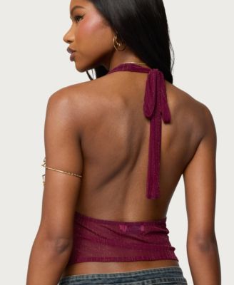 Women's Mimi Asymmetric Textured Mesh Halter Top