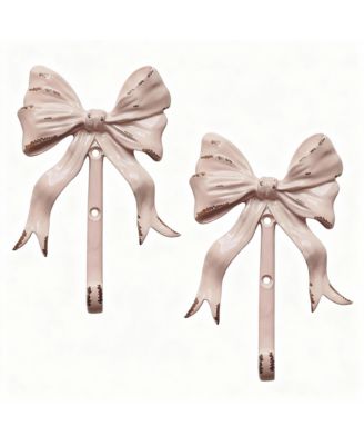 Vintage Bow Wall Hooks - Pack of 2 | Sturdy Metal Hooks for Hanging Clothes and Bags