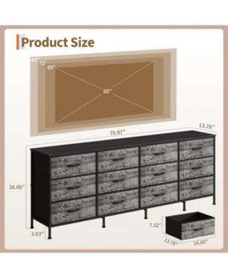 70" Bedroom Dresser with 12 Fabric Drawers, Extra-Wide Storage Chest & TV Stand for 65–80" TVs with Built-In Charging Station