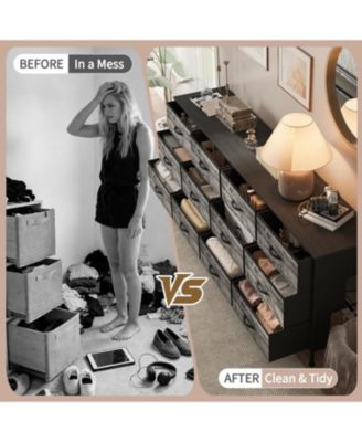 70" Bedroom Dresser with 12 Fabric Drawers, Extra-Wide Storage Chest & TV Stand for 65–80" TVs with Built-In Charging Station