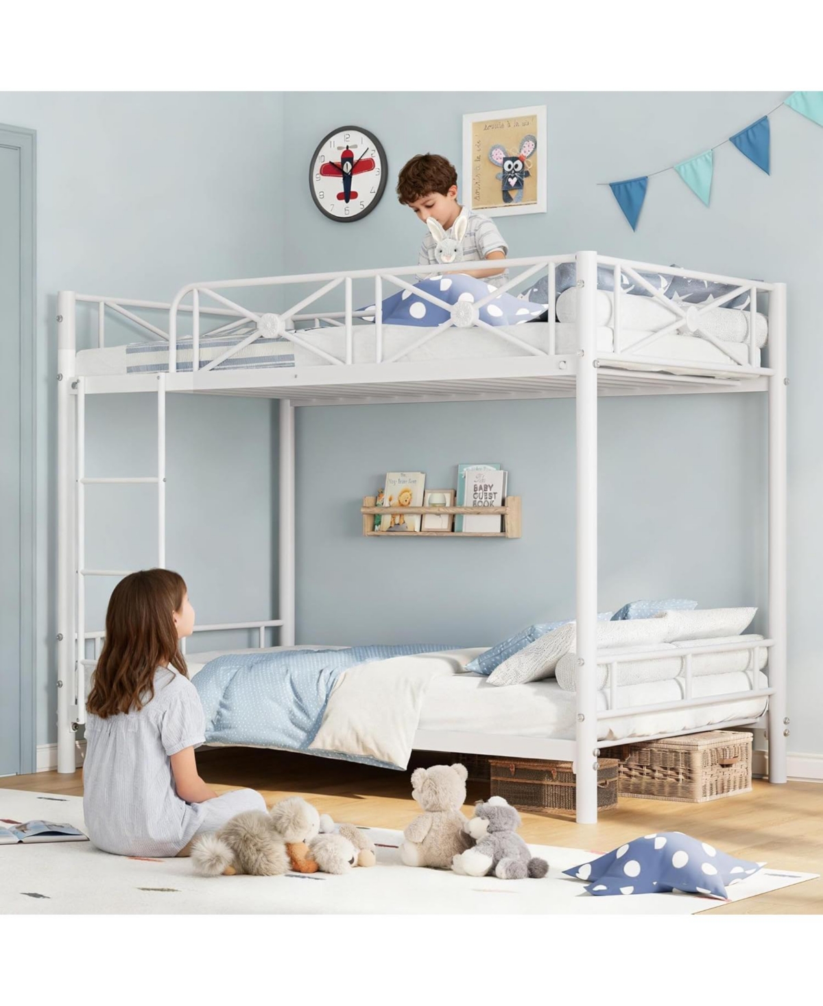 gaomon Metal Bunk Bed Twin Over Twin, Stable Heavy-Duty Bed with Safety Guard Rails and Space-Saving Design, Steel Bed for School, Bedroom