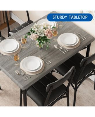 4Pcs Dining Set for 4 with Table, 2 Chairs & Upholstered Bench, Rectangular Wood Kitchen Table for Small Spaces