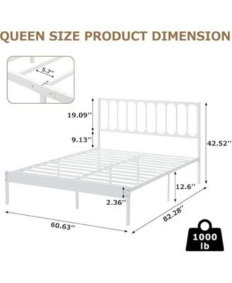 Queen Size Metal Bed Frame, Platform Bed with Wave Headboard and 2 Storage Drawers, Metal Mattress Foundation, No Box Spring Needed