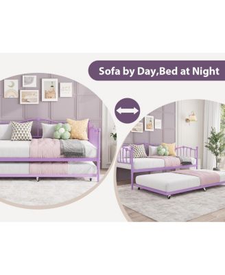 Daybed with Trundle, Metal Sofa Bed Frame with Steel Slat Support, Space-Saving Furniture for Living Room, Bedroom.