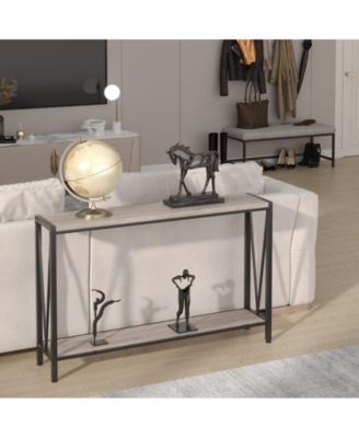 Console Table, 43.0" Entryway Table with Storage, Industrial Sofa Table with V Design, 2-Tier Narrow Console Table
