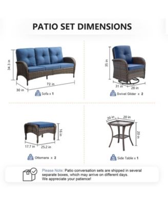 6-Piece Brown Wicker Patio Conversation Set with Olefin Cushion and Patio Swivel Chairs