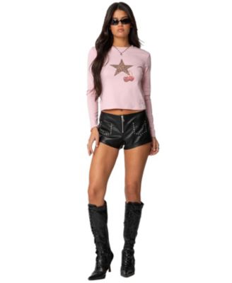 Women's Cherry Leopard Star Long Sleeve T Shirt
