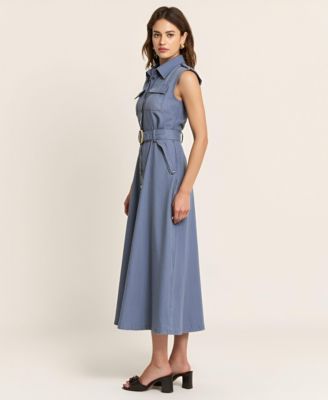 Women's Belted A-Line Midi Dress