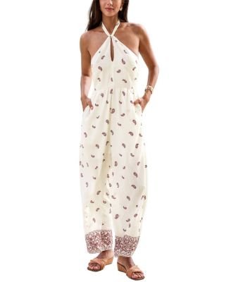 Women's Halter Neck Paisley Print Wide-Leg Jumpsuit
