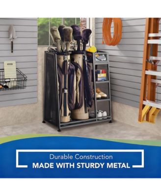 Heavy Duty Metal Golf Rack with 2 Bag Capacity, 3 Shelves & Adjustable Feet