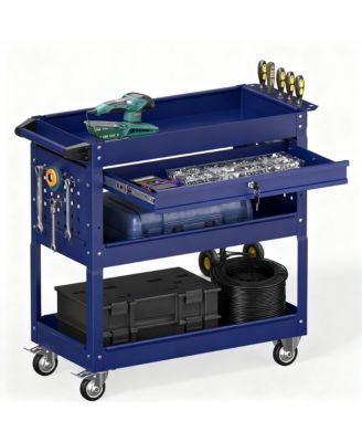 3 Tier Rolling Tool Cart with Drawer & Pegboard, 550 lbs Capacity, Easy Assembly