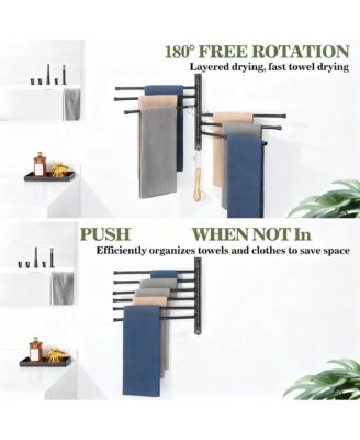 Stainless Steel 6-Arm Swing Towel Rack, Space-Saving, Rotatable, for Bathrooms