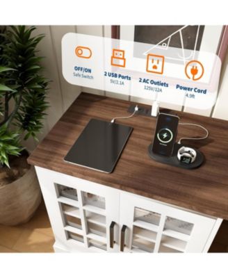 24" Farmhouse End Table, Rustic Square Nightstand Sofa Side Table with Charging Station Adjustable Storage Shelf