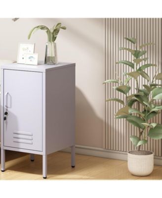 Metal Locker Nightstand with Door & Shelf, Modern Steel Bedside Cabinet, Lockable Single Door, Easy Assembly