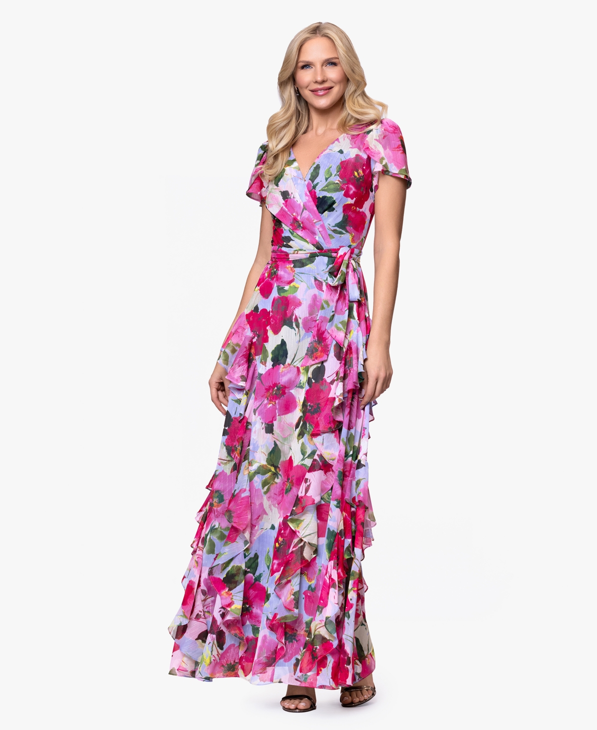Betsy & Adam Petite V-Neck Floral Maxi Dress