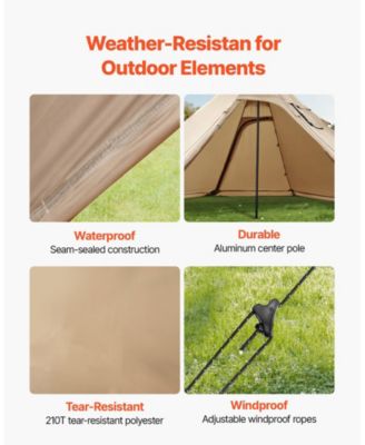 Hot Tent for 4-6 Persons, Waterproof Canvas Tipi Tent with Stove Jack, Lightweight 4-Season Shelter, L Size
