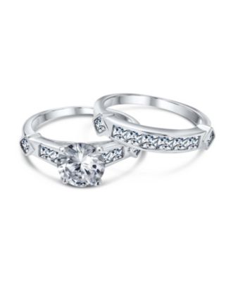 Classic CZ Art Deco 3CT Cubic Zirconia Promise Solitaire Ring Set & Band Sterling
